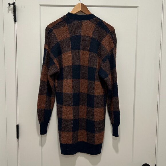 AMERICAN EAGLE rust & navy buffalo check cardigan sweater (S/M?) - Picture 7 of 7